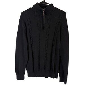 Vintage Guy Risoldi Mens Black Quarter Zip Cable Knit Sweater 100% Cotton XL
